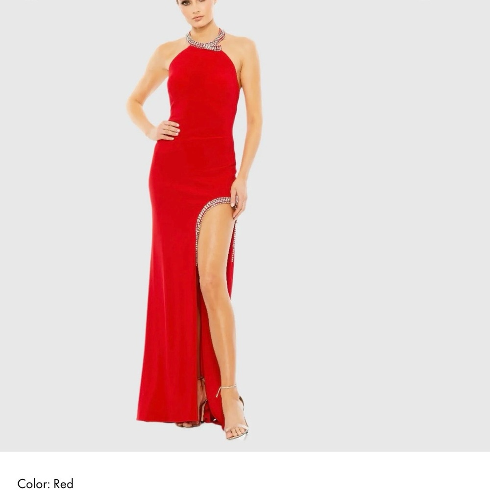 Mac Duggal 26533 Red Rhinestone Halter Gown Size 0 - Picture 3 of 3